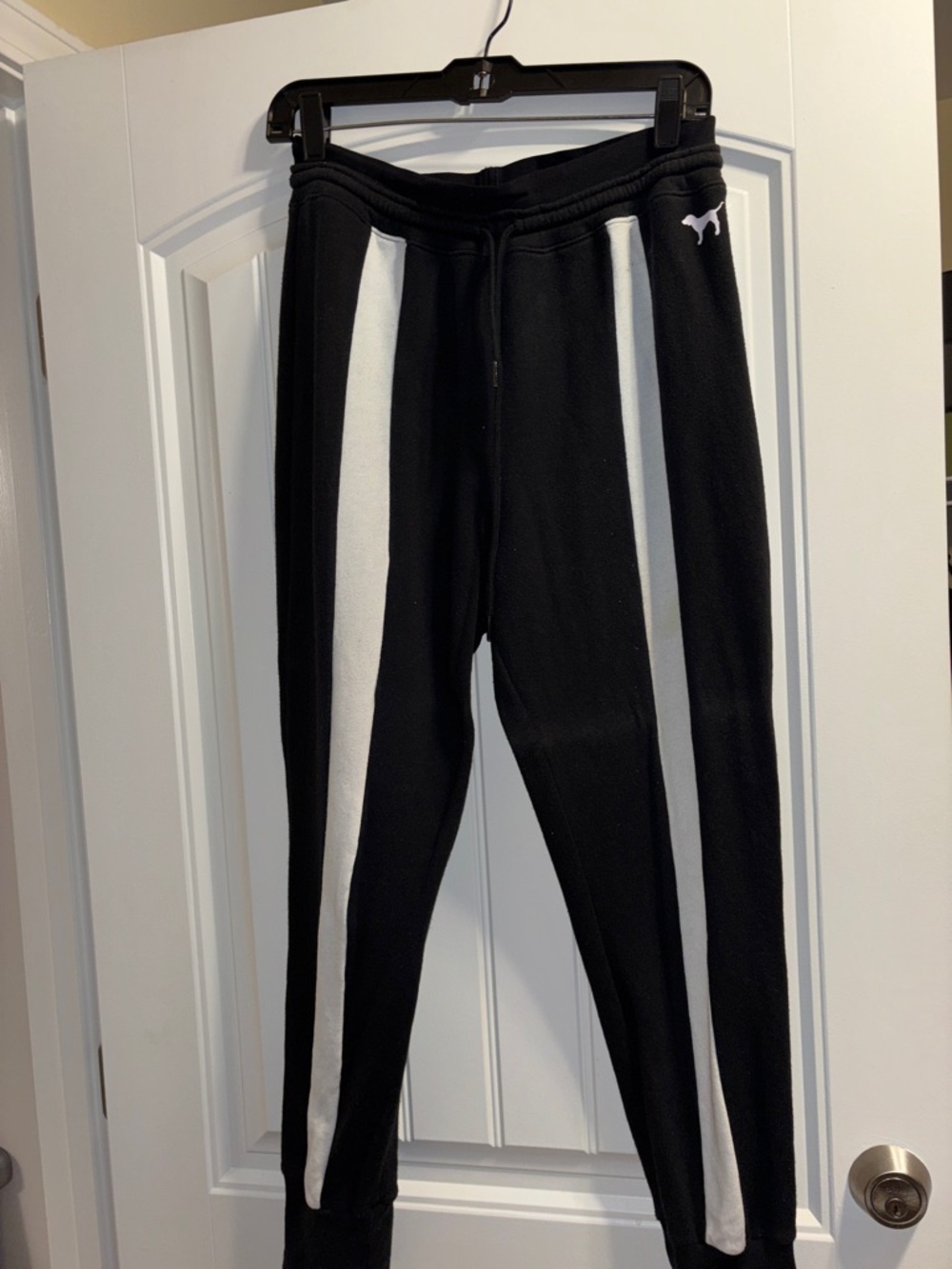 PINK Victoria's Secret Black Joggers with White Side Stripes